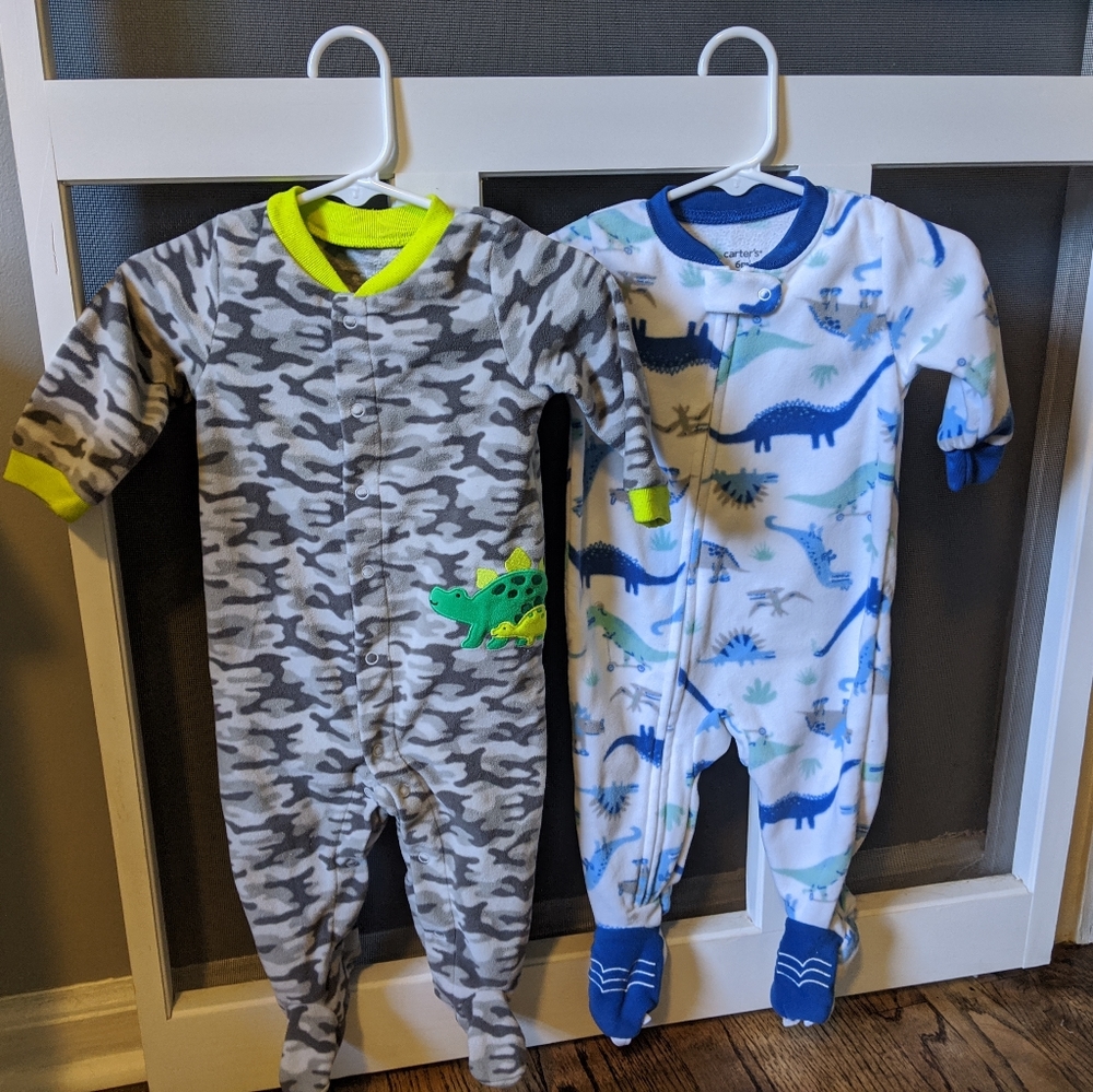 2 Fleece Footie Baby Boy Dinosaur Pajamas